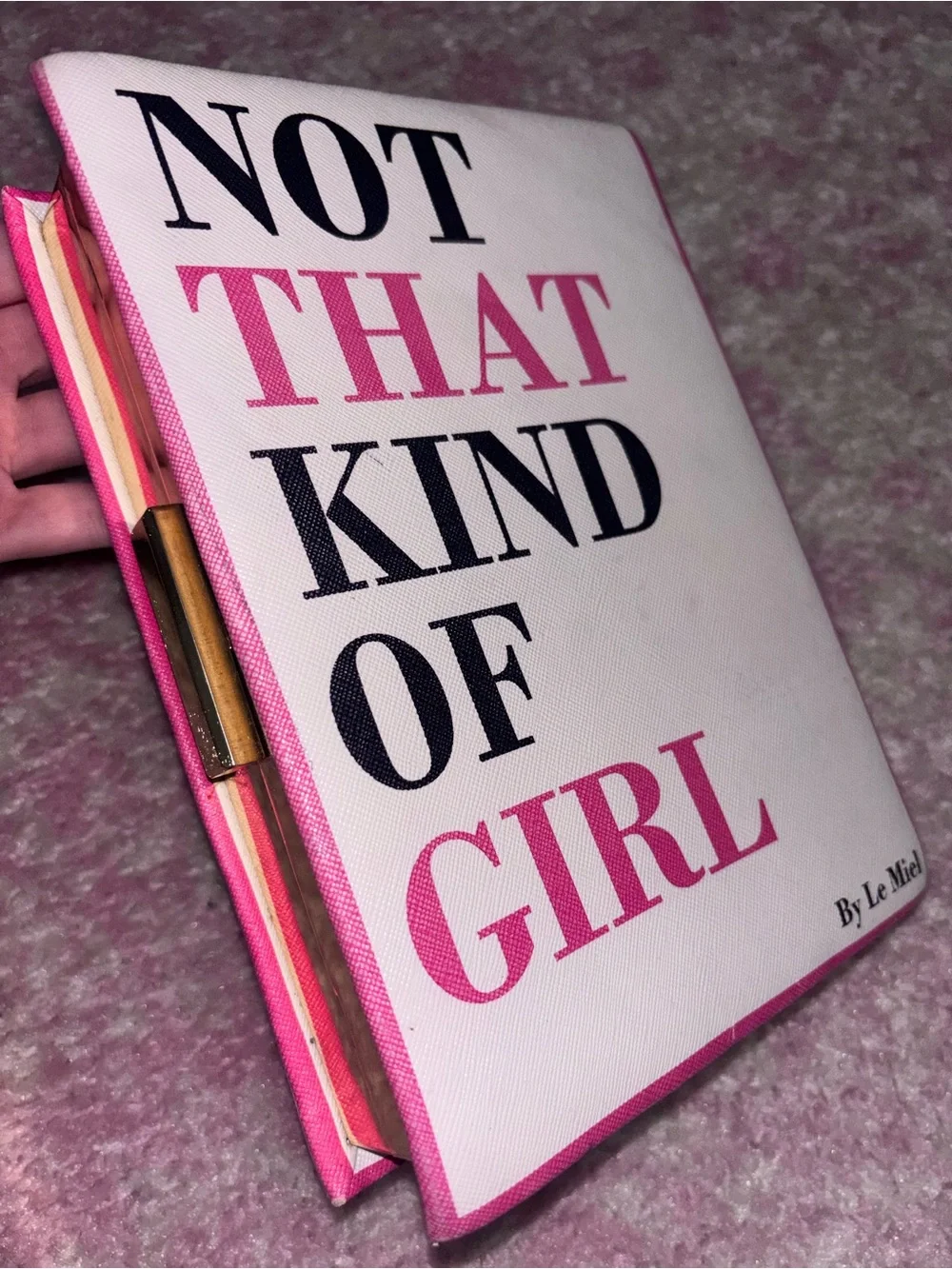 'Not That Kind Of Girl' Pink & White Canvas Clutch